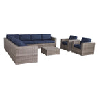 LSI Outdoor 10 piece Sunbrella Navyblue Sofa Set With Cushions