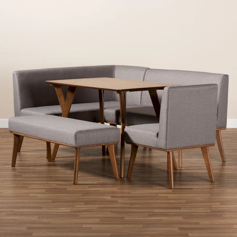 Odessa Grey Fabric and Walnut Finished Wood 5-PC Dining Nook Set