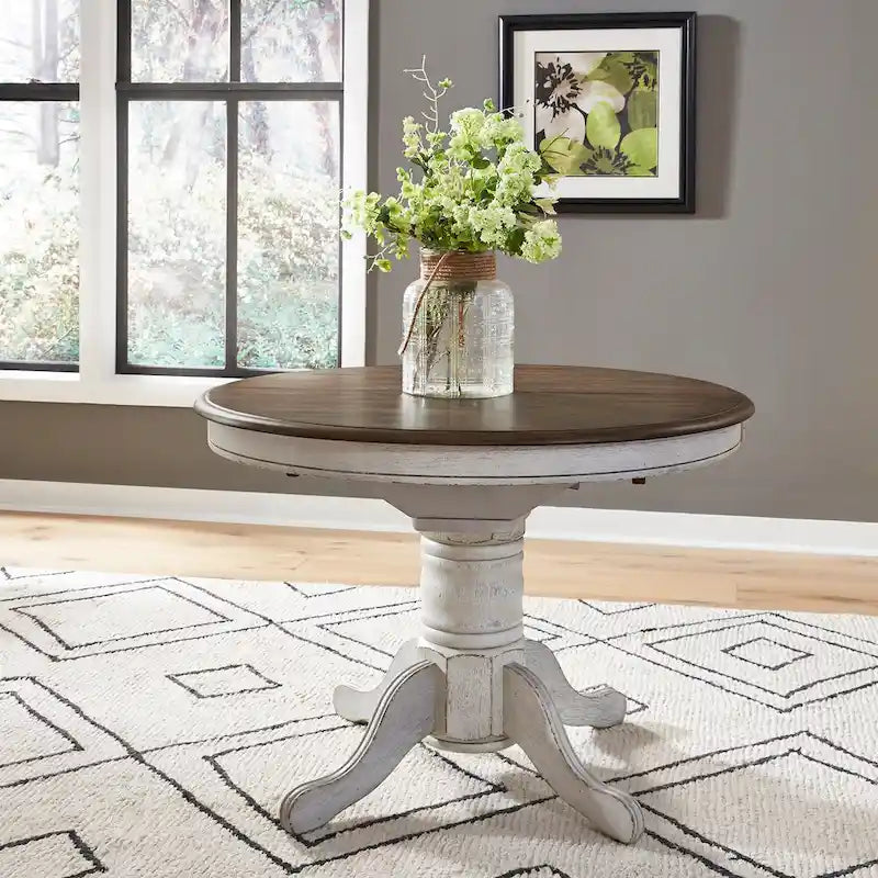 Carolina Crossing Antique Honey White Pedestal Table Set