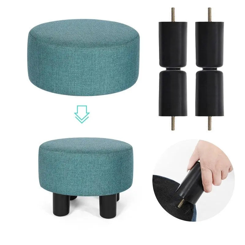 Adeco Modern Small Round Seat Fabric Ottoman Footrest Footstool Room