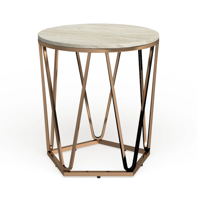 SEI Furniture Henderson Modern Faux Marble Round Side Table with Gold Geometric Base
