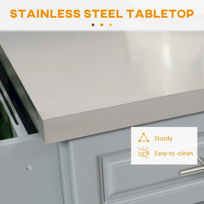 HOMCOM Rolling Kitchen Island with Storage, Portable Kitchen Cart with Stainless Steel Top, Gray
