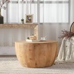 Vintage Style Bucket Drum Shaped Wooden Coffee Table
