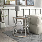 DH BASIC Modern Style Chrome and Gold Round Open End Table by Denhour