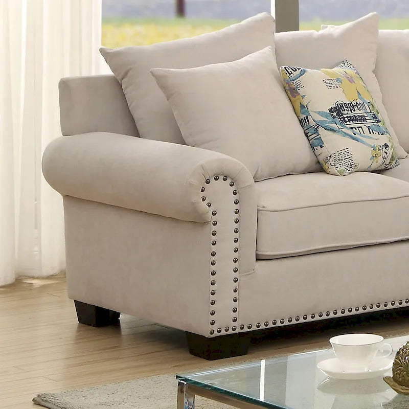 Riti Transitional Beige Fabric Upholstered Nailhead Sectional by Furniture of America