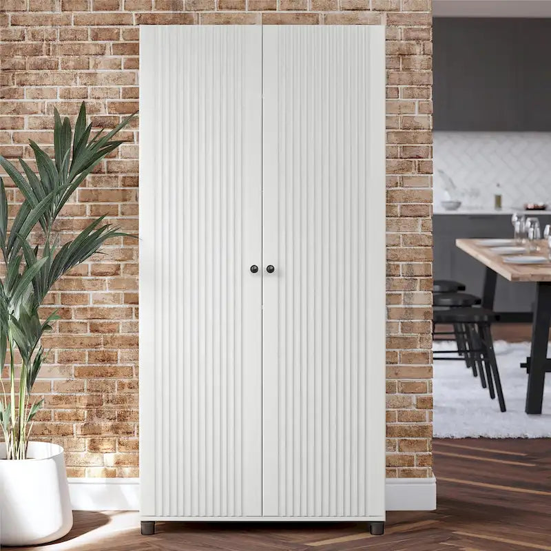 Avenue Greene Baldwin Fluted 36 in. Wide 2 Door Storage Cabinet, White