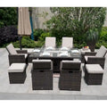 Luxury Style Dark Brown Wicker 11-Piece Outdoor Gas Fire Pit Dining Set