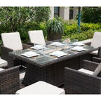 Luxury Style Dark Brown Wicker 11-Piece Outdoor Gas Fire Pit Dining Set