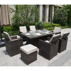 Luxury Style Dark Brown Wicker 11-Piece Outdoor Gas Fire Pit Dining Set