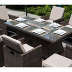 Luxury Style Dark Brown Wicker 11-Piece Outdoor Gas Fire Pit Dining Set