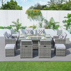 Luxury Style Dark Brown Wicker 11-Piece Outdoor Gas Fire Pit Dining Set