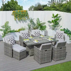 Luxury Style Dark Brown Wicker 11-Piece Outdoor Gas Fire Pit Dining Set