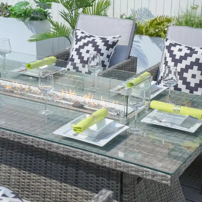 Luxury Style Dark Brown Wicker 11-Piece Outdoor Gas Fire Pit Dining Set