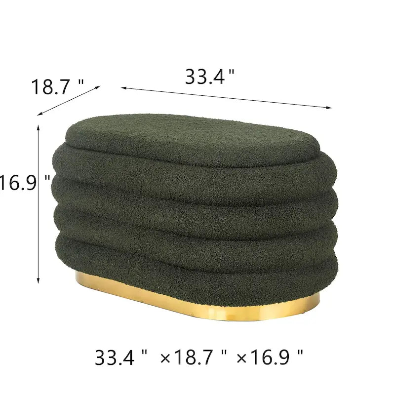 Adeco Storage Bench Velvet Stacked Design Ottoman with Gold Base