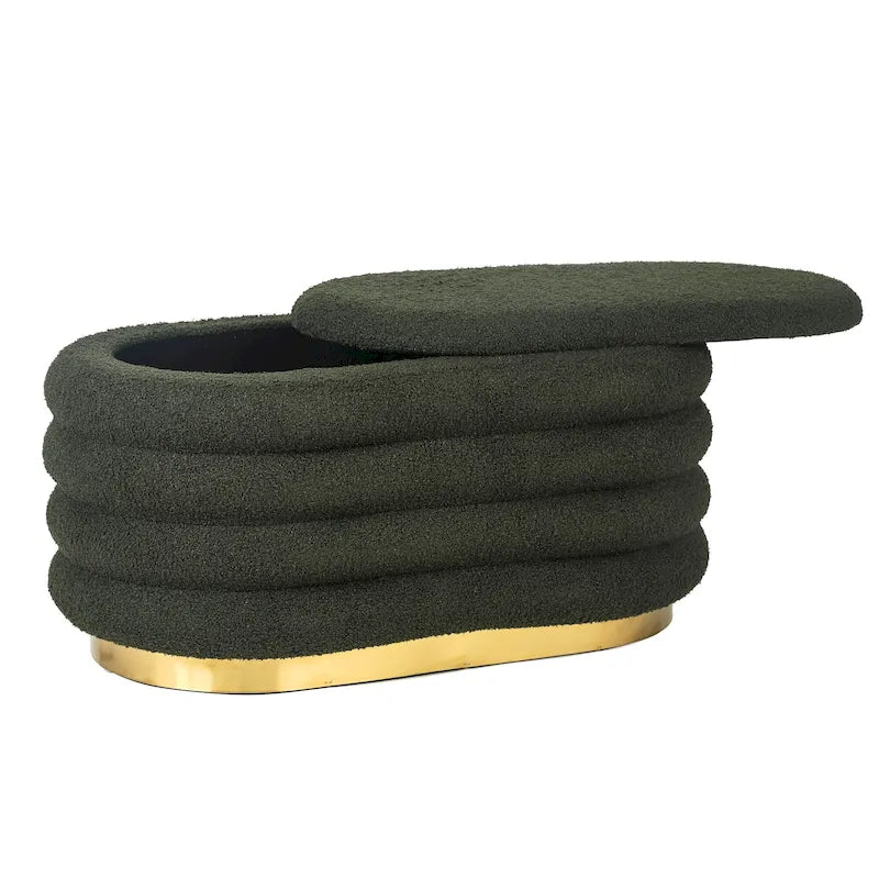 Adeco Storage Bench Velvet Stacked Design Ottoman with Gold Base