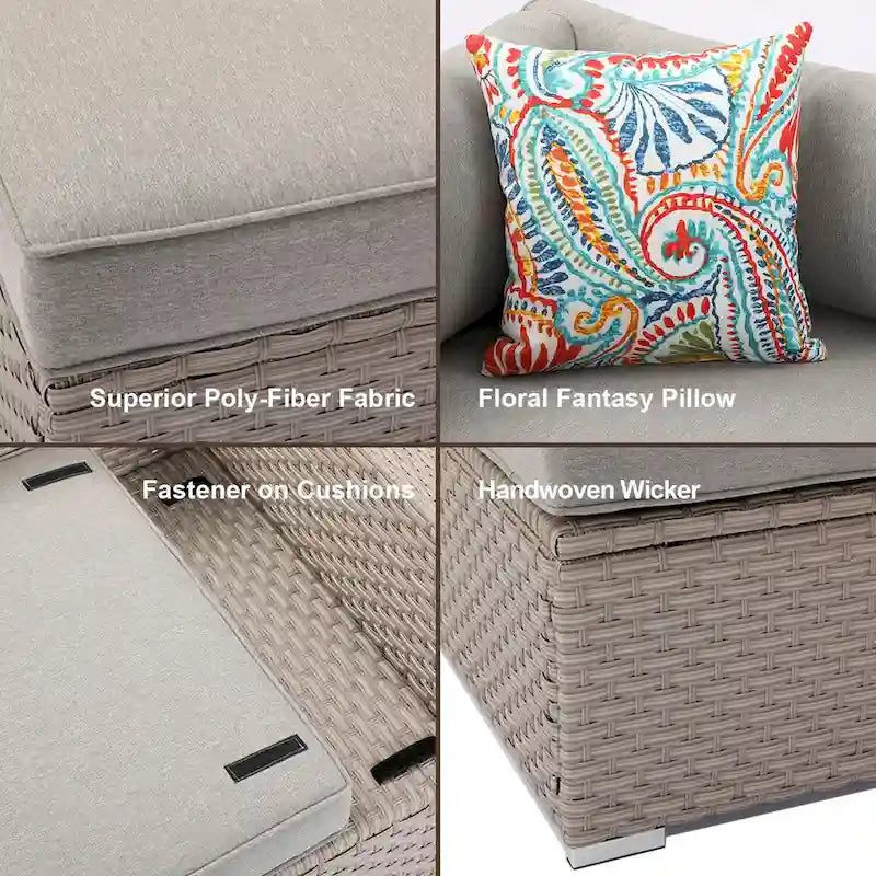 COSIEST 8-Piece Outdoor Furniture Sofa With Fire Table,Tank Outside