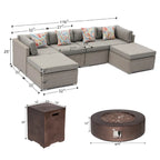 COSIEST 8-Piece Outdoor Furniture Sofa With Fire Table,Tank Outside