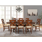 Set da pranzo Roundhill Furniture Karven in legno 9 pezzi, tavolo da pranzo allungabile con piedistallo con 8 sedie, nocciola scuro
