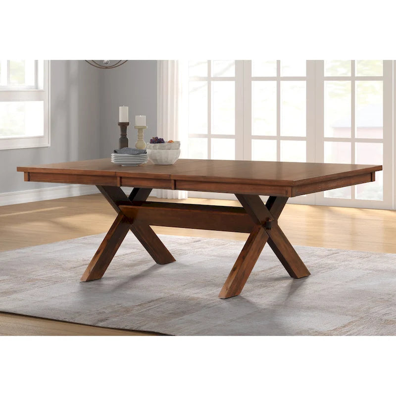 Set da pranzo Roundhill Furniture Karven in legno 9 pezzi, tavolo da pranzo allungabile con piedistallo con 8 sedie, nocciola scuro