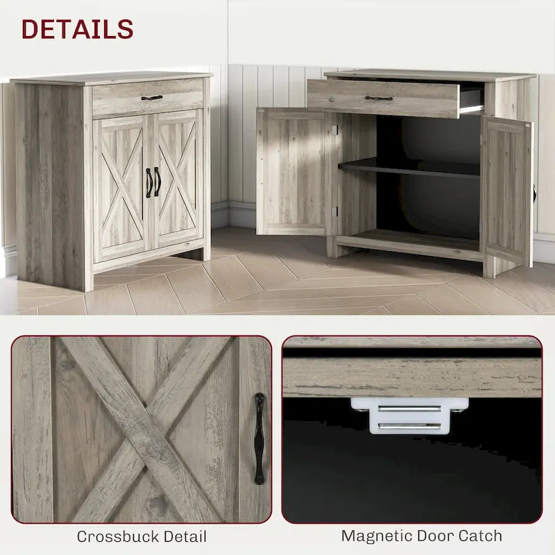 HOMCOM 32 Farmhouse Barn Door Style Sideboard Cabinet,Buffet Storage Cabinet Coffee Bar for Living Room or Entryway