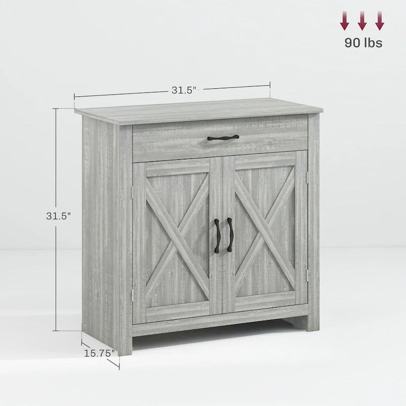 HOMCOM 32 Farmhouse Barn Door Style Sideboard Cabinet,Buffet Storage Cabinet Coffee Bar for Living Room or Entryway