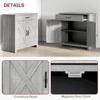 HOMCOM 32 Farmhouse Barn Door Style Sideboard Cabinet,Buffet Storage Cabinet Coffee Bar for Living Room or Entryway