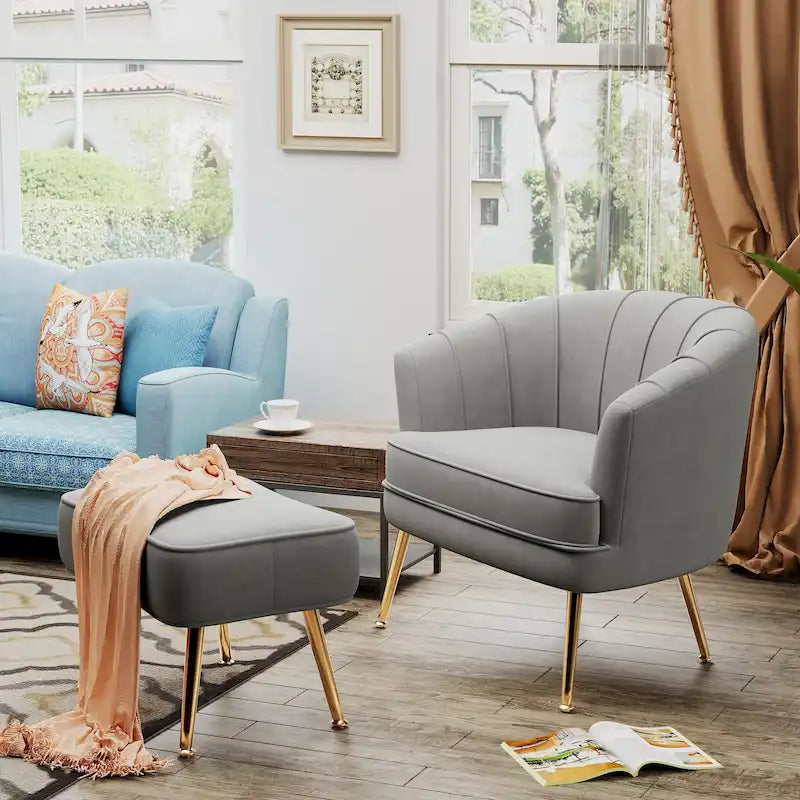 Andeworld Accent Chair with Ottoman, Upholstered Modern Single Sofa Side Chair,Comfy Barrel Club Living Room Armchair
