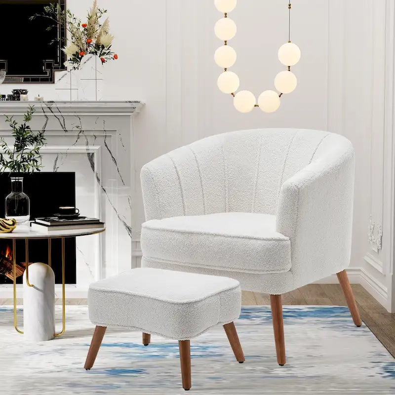 Andeworld Accent Chair with Ottoman, Upholstered Modern Single Sofa Side Chair,Comfy Barrel Club Living Room Armchair
