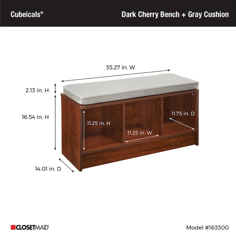 Porch & Den Southbrook 3-cube Storage Bench w/ Grey Cushion