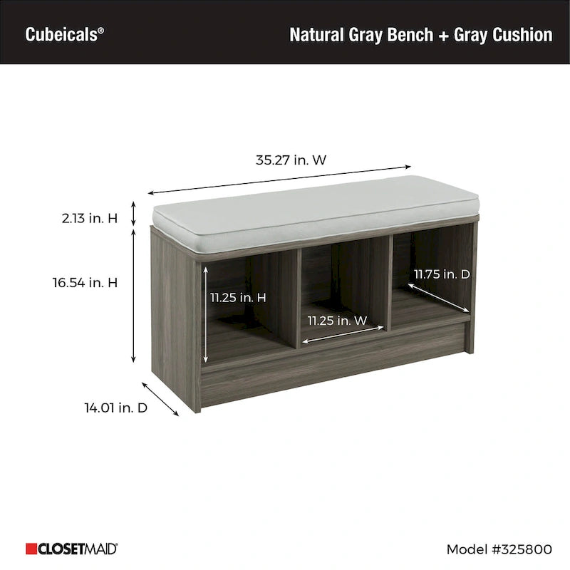 Porch & Den Southbrook 3-cube Storage Bench w/ Grey Cushion