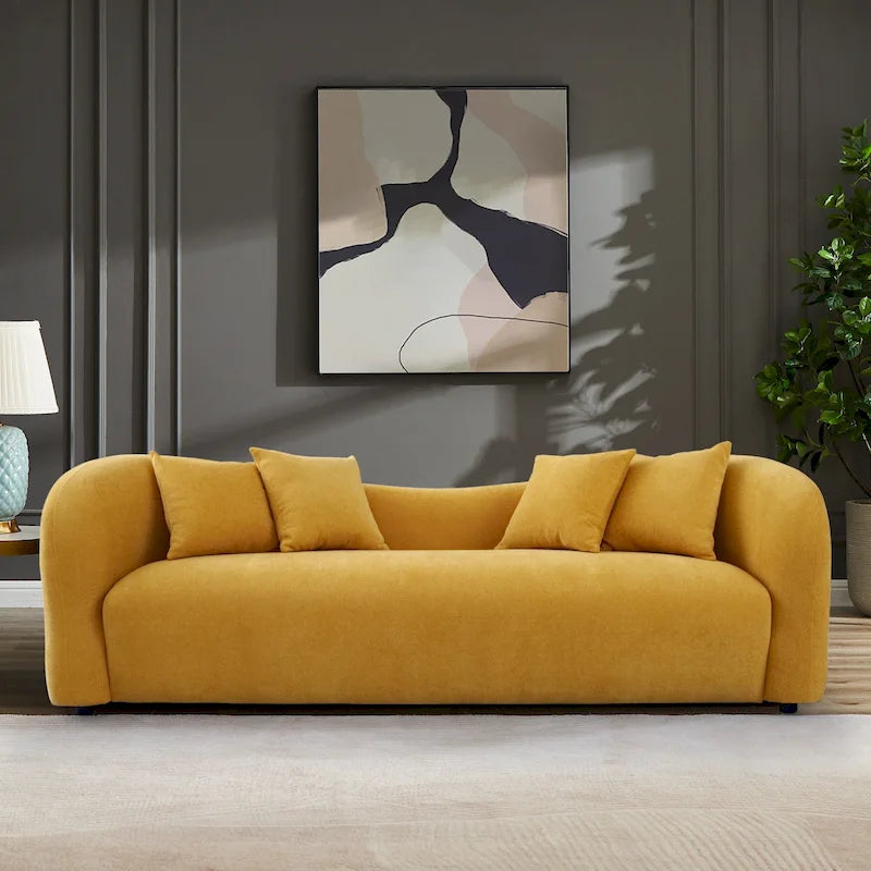 Hanar Mid Century Modern Luxury Tight Curved Back Boucle Sofa