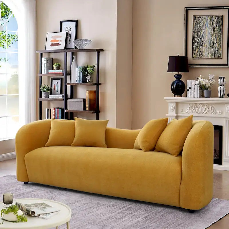Hanar Mid Century Modern Luxury Tight Curved Back Boucle Sofa
