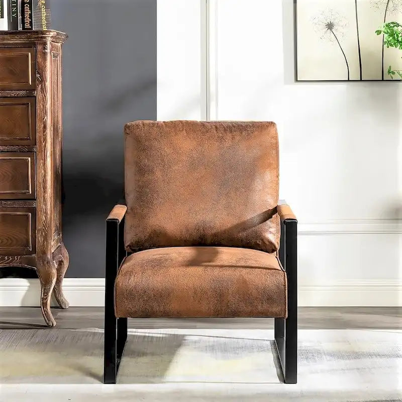 US Pride Furniture Hosam 25.4 PU/Microfiber Upholstery Metal Arms Chair
