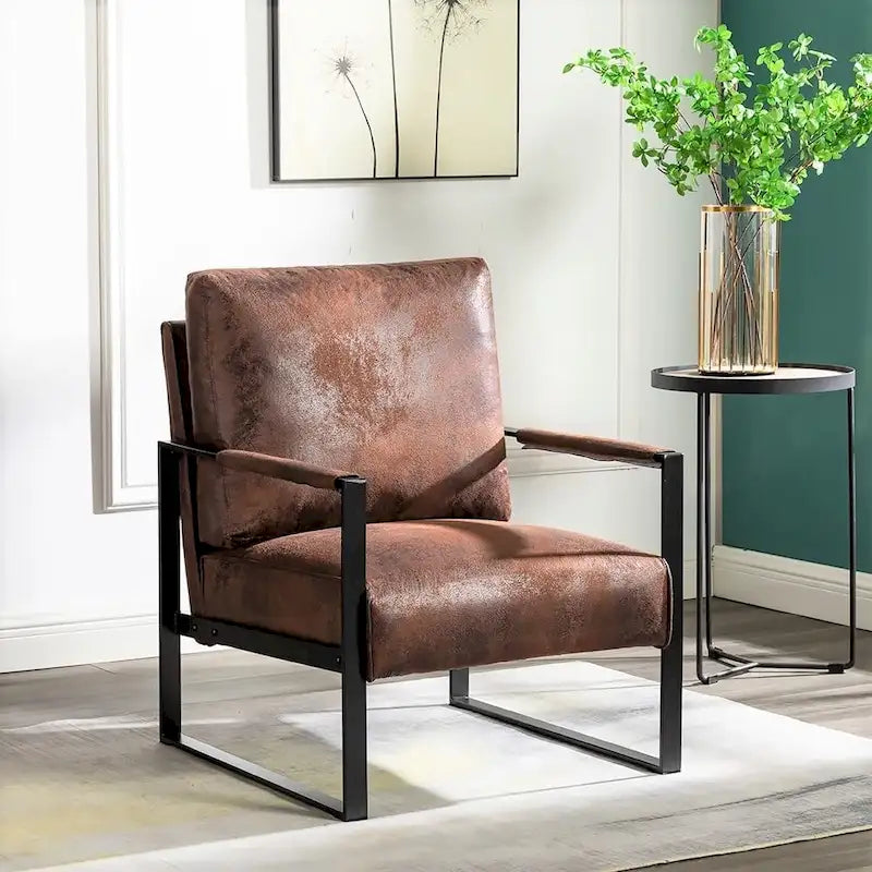 US Pride Furniture Hosam 25.4 PU/Microfiber Upholstery Metal Arms Chair