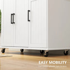 HOMCOM Kitchen Island with Storage, Rolling Kitchen Island on Wheels with Drawer, 3 Cabinets, Stainless Steel Countertop