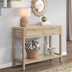 SICOTAS Rattan Console Table with 2 Drawers and Shelves - 30 x 39.4 x 13.8