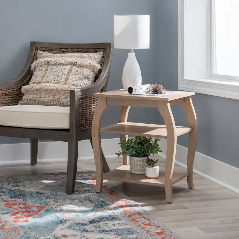 Ingrid Wood Farmhouse Side Table with 2 Shelves
