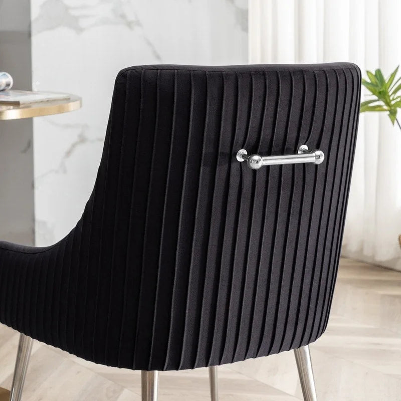 SEYNAR Modern Velvet Pleated Finish Back Dining Chair Set of 6 with Rear Handle