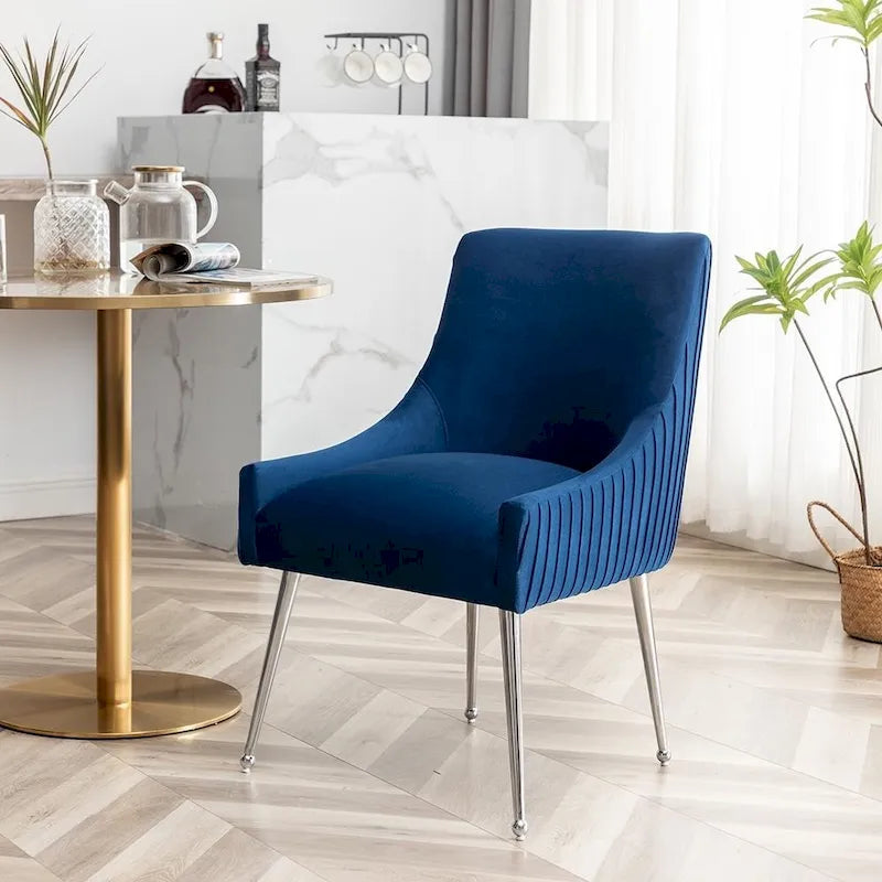 SEYNAR Modern Velvet Pleated Finish Back Dining Chair Set of 6 with Rear Handle