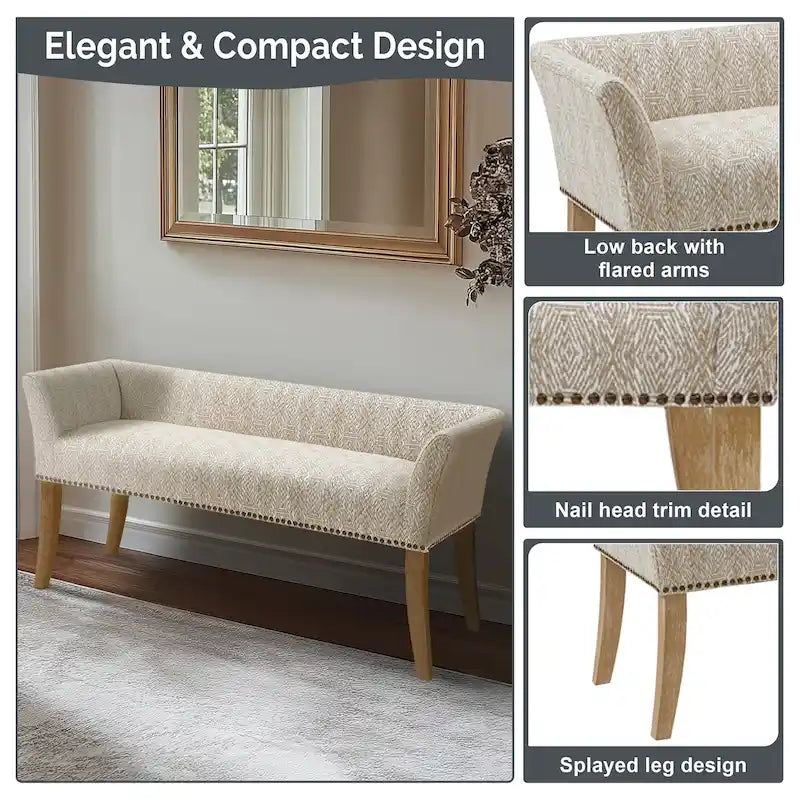 Madison Park Welburn 49.5 Upholstered Bench with Back & Wood Legs
