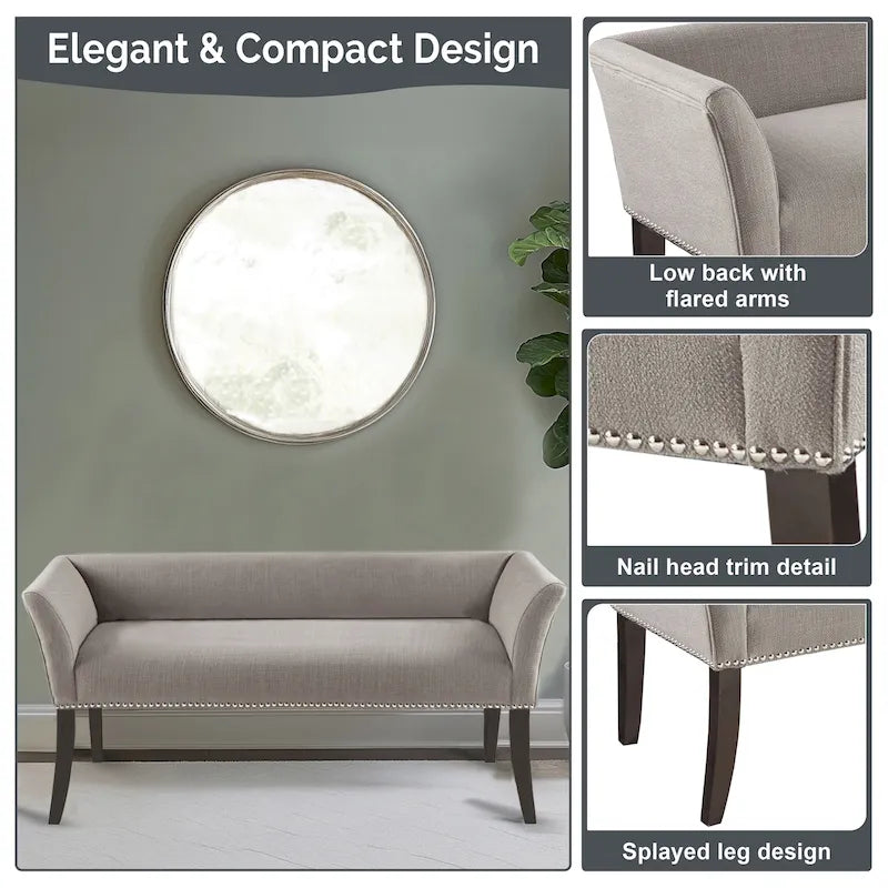 Madison Park Welburn 49.5 Upholstered Bench with Back & Wood Legs
