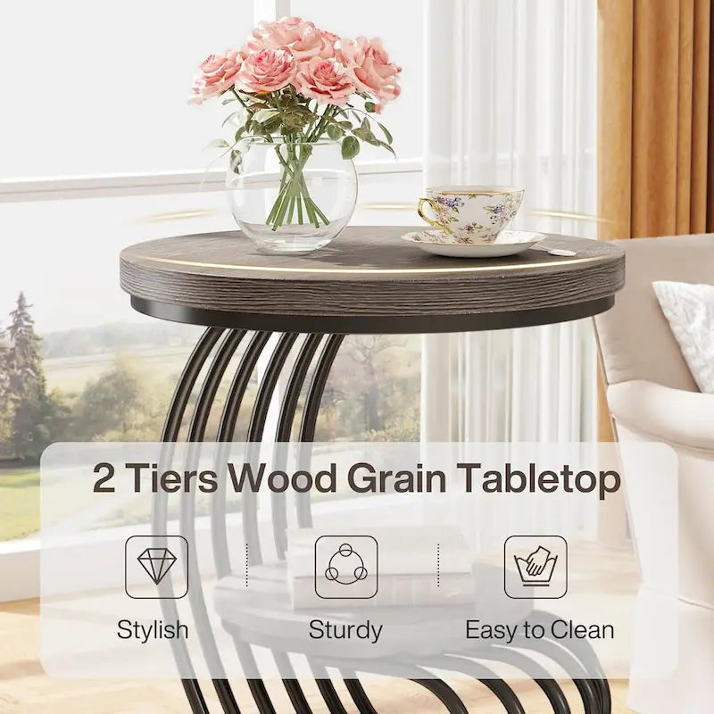 Round End Table, 2 Tiers Side Table for Living Room Bedroom