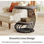 Round End Table, 2 Tiers Side Table for Living Room Bedroom