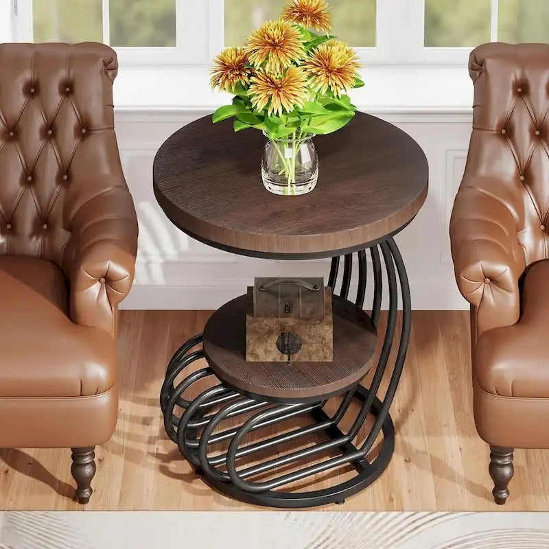 Round End Table, 2 Tiers Side Table for Living Room Bedroom