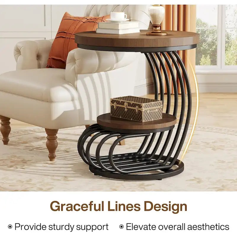 Round End Table, 2 Tiers Side Table for Living Room Bedroom
