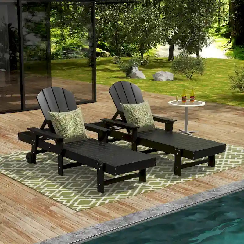 Polytrends Laguna Lettino Reclinabile da Esterno in HDPE per Patio o Piscina, Resistente a Tutte le Condizioni Atmosferiche, con Braccioli e Ruote (Set da 2)