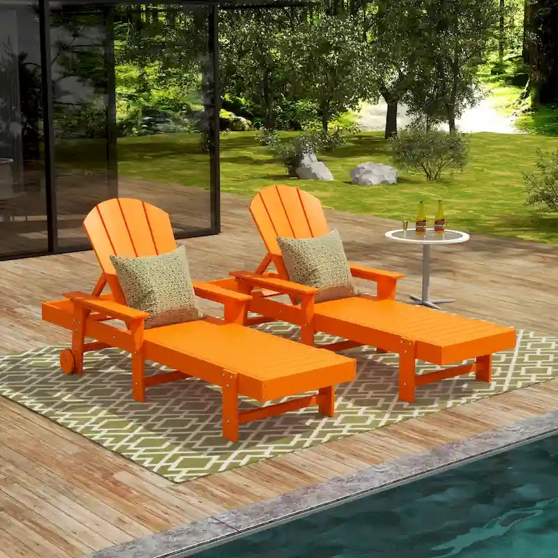 Polytrends Laguna Lettino Reclinabile da Esterno in HDPE per Patio o Piscina, Resistente a Tutte le Condizioni Atmosferiche, con Braccioli e Ruote (Set da 2)