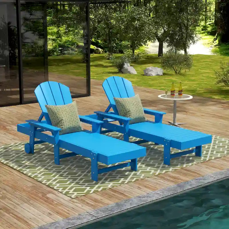 Polytrends Laguna Lettino Reclinabile da Esterno in HDPE per Patio o Piscina, Resistente a Tutte le Condizioni Atmosferiche, con Braccioli e Ruote (Set da 2)
