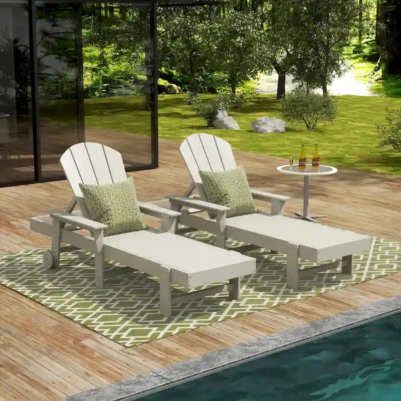 Polytrends Laguna Lettino Reclinabile da Esterno in HDPE per Patio o Piscina, Resistente a Tutte le Condizioni Atmosferiche, con Braccioli e Ruote (Set da 2)