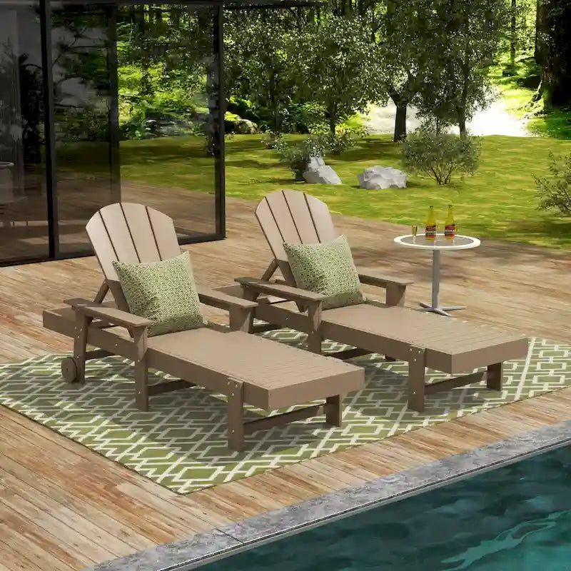 Polytrends Laguna Lettino Reclinabile da Esterno in HDPE per Patio o Piscina, Resistente a Tutte le Condizioni Atmosferiche, con Braccioli e Ruote (Set da 2)